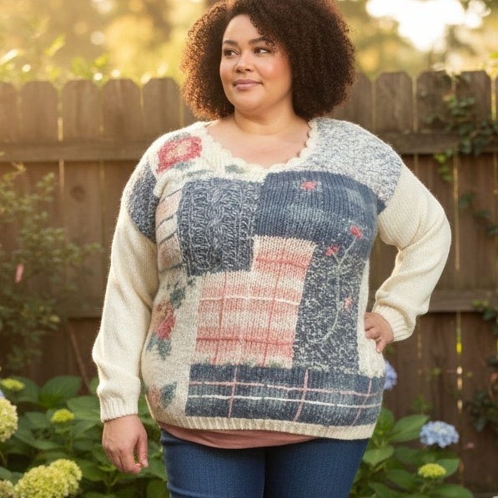Vintage Shenanigans Womens Knitted By Hand Crochet Cardigan Sweater Size M